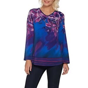 Bob Mackie Floral Placement Print Knit Top
